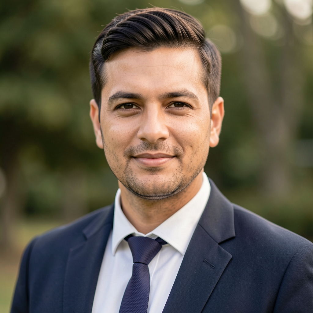 Portrait professionnel d'un rédacteur consultant des documents de recherche sur un bureau en bois
